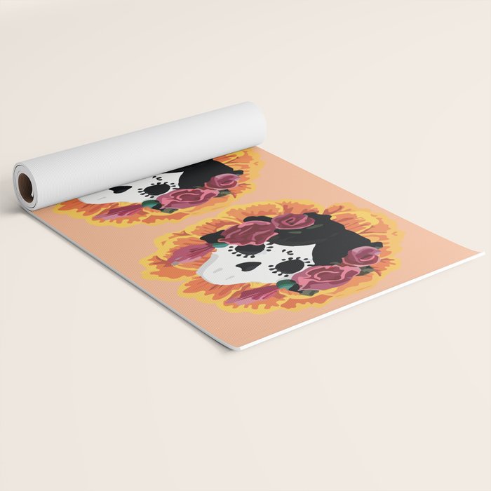 Catrina frida mexican kawaii cute sugar skull mexican style mexican flower marigold skeleton  Yoga Mat Gallery Image 2