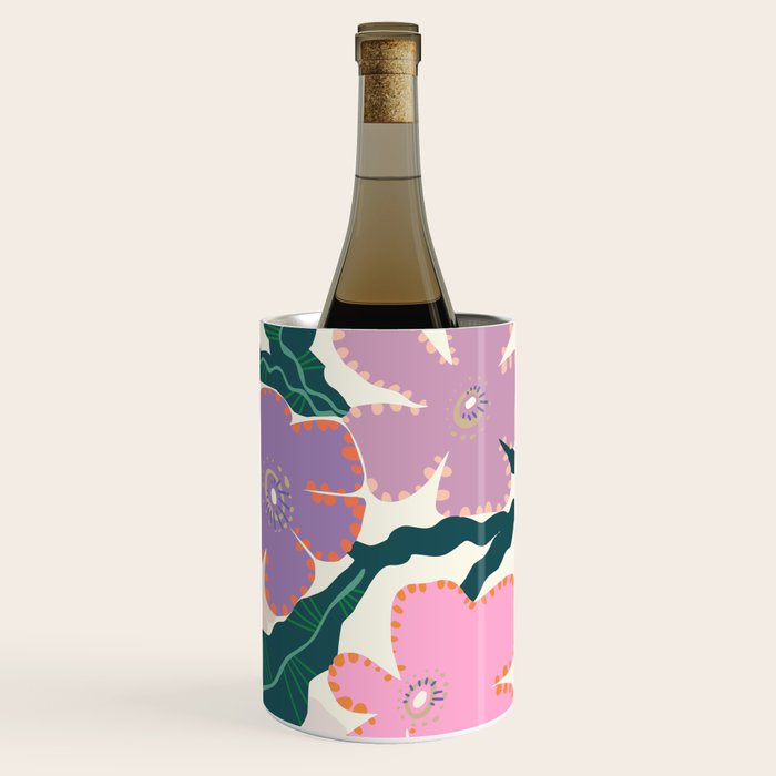 Large Pink  Retro Flowers Wine Chiller Gallery Image 3
