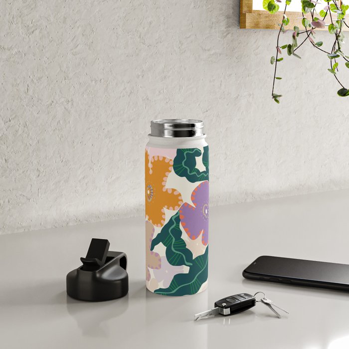 Large Pink  Retro Flowers Water Bottle Gallery Image 4