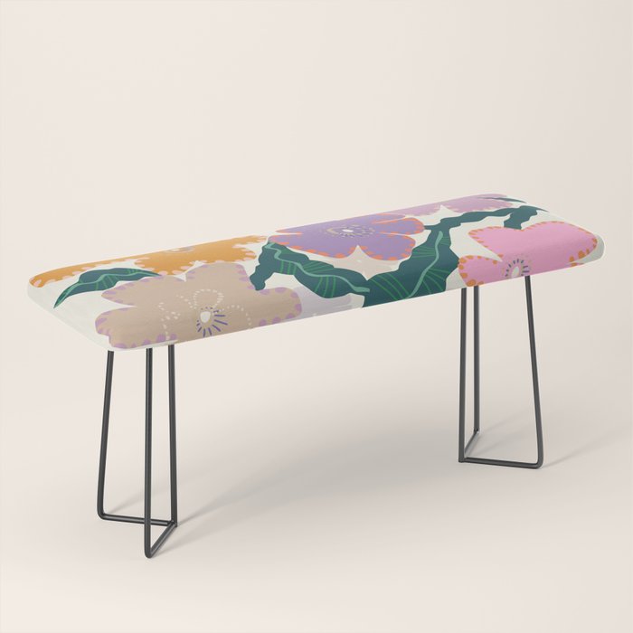 Large Pink  Retro Flowers Bench Gallery Image 1
