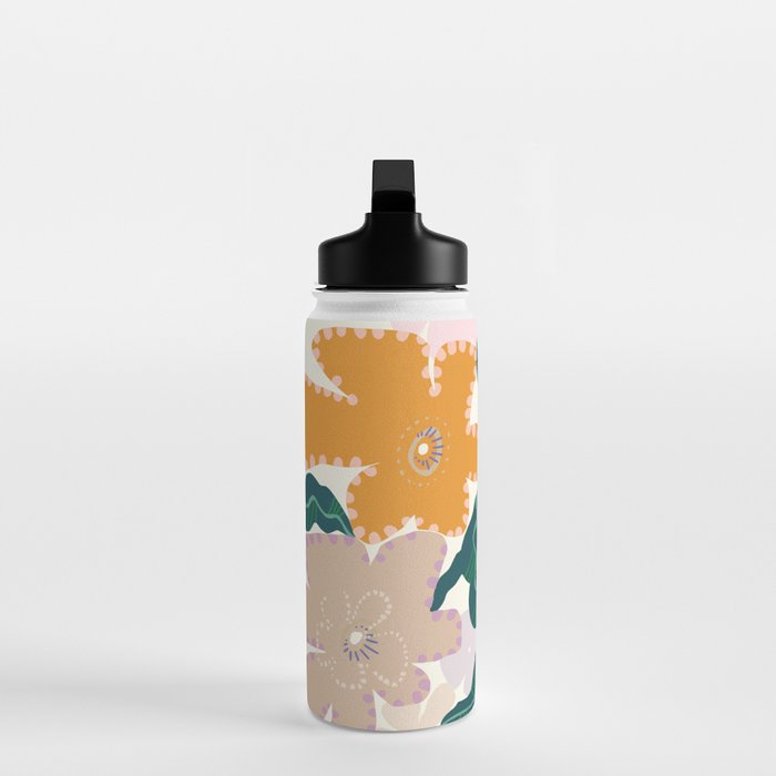 Large Pink  Retro Flowers Water Bottle Gallery Image 3
