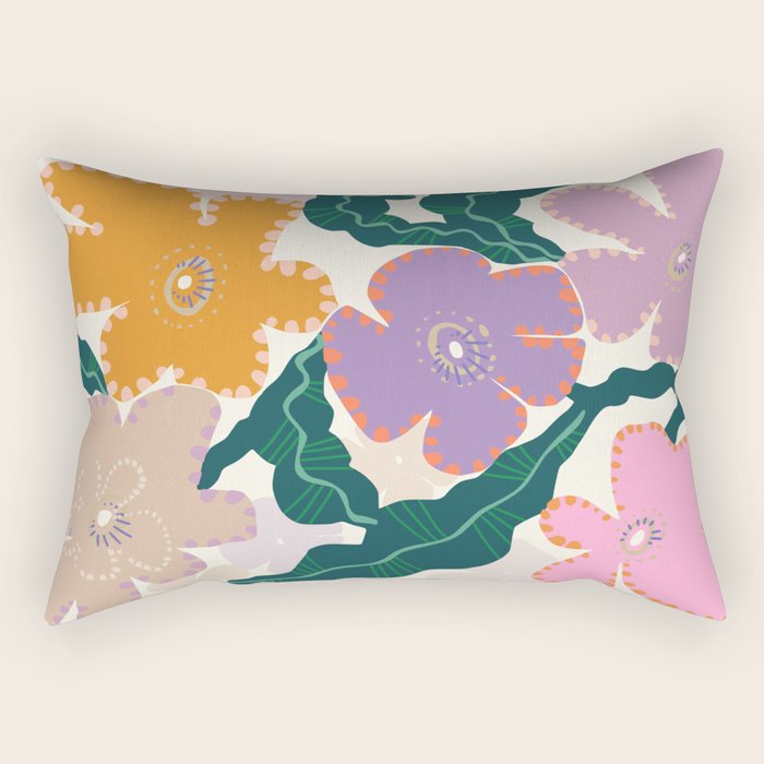 Large Pink  Retro Flowers Rectangular Pillow Gallery Image 2