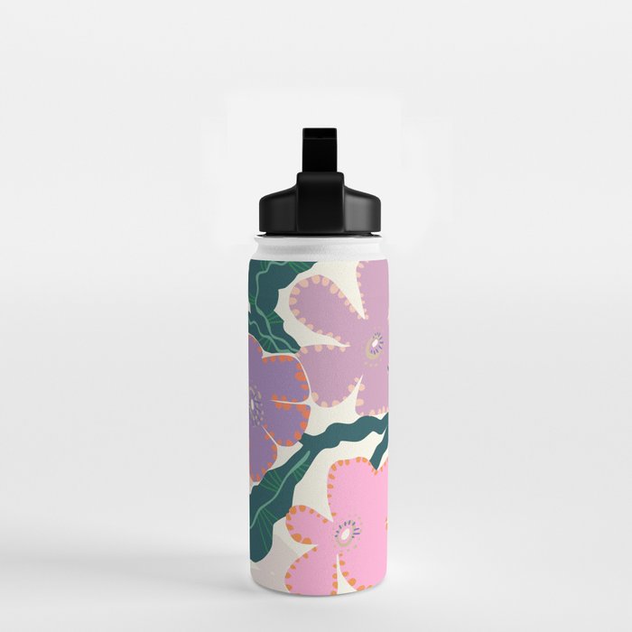 Large Pink  Retro Flowers Water Bottle Gallery Image 2