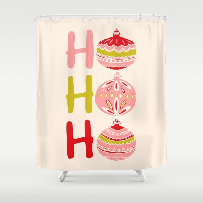 HoHoHo Cheerful little Christmas Illustration Shower Curtain Gallery Image 1