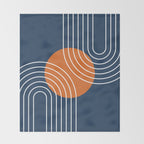 Mid Century Modern Geometric 133 in Navy Blue and vintage orange (Sun and Rainbow Abstract) Throw Blanket Gallery Image 2