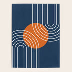 Mid Century Modern Geometric 133 in Navy Blue and vintage orange (Sun and Rainbow Abstract) Poster Gallery Image 4