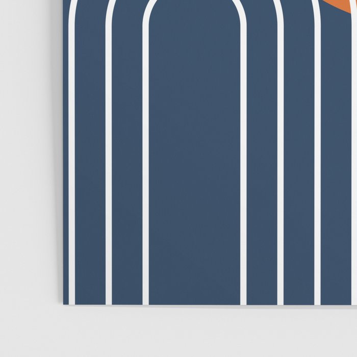 Mid Century Modern Geometric 133 in Navy Blue and vintage orange (Sun and Rainbow Abstract) Poster Gallery Image 3