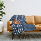 Mid Century Modern Geometric 133 in Navy Blue and vintage orange (Sun and Rainbow Abstract) Throw Blanket Gallery Image 1