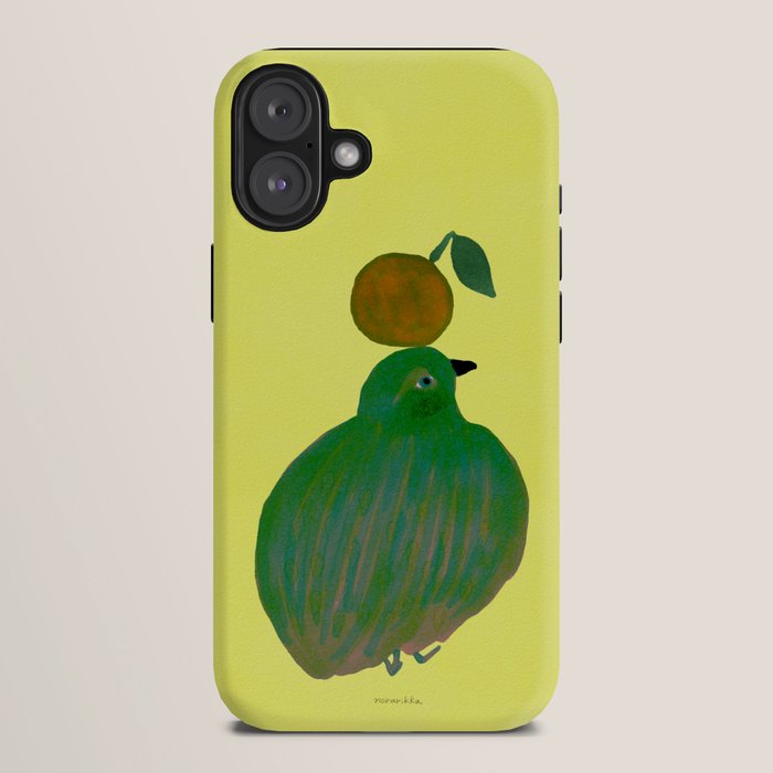 Fat Round Bird and Orange - Green and Yellow iPhone Case Gallery Image 1