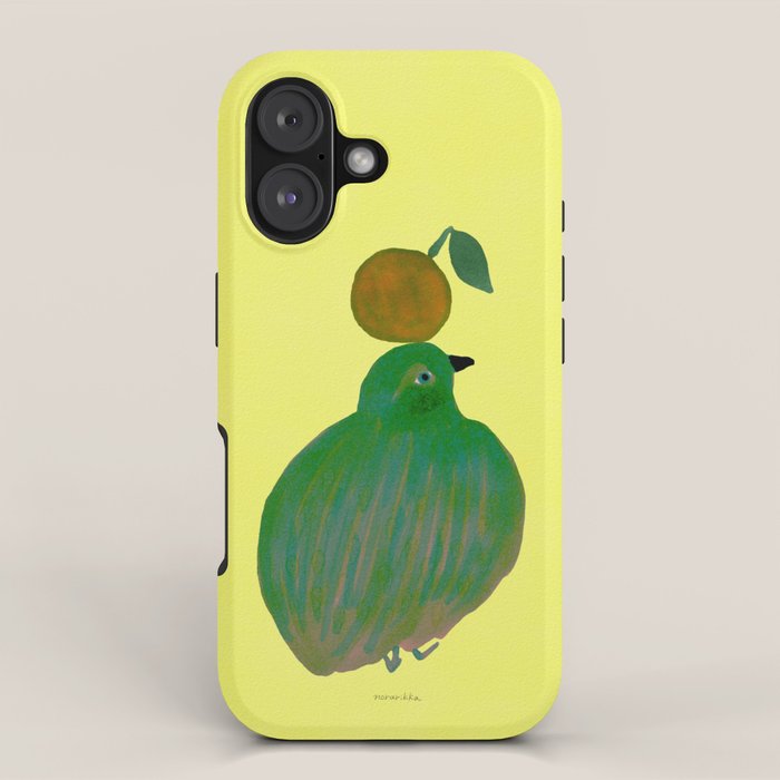 Fat Round Bird and Orange - Green and Yellow iPhone Case Gallery Image 1