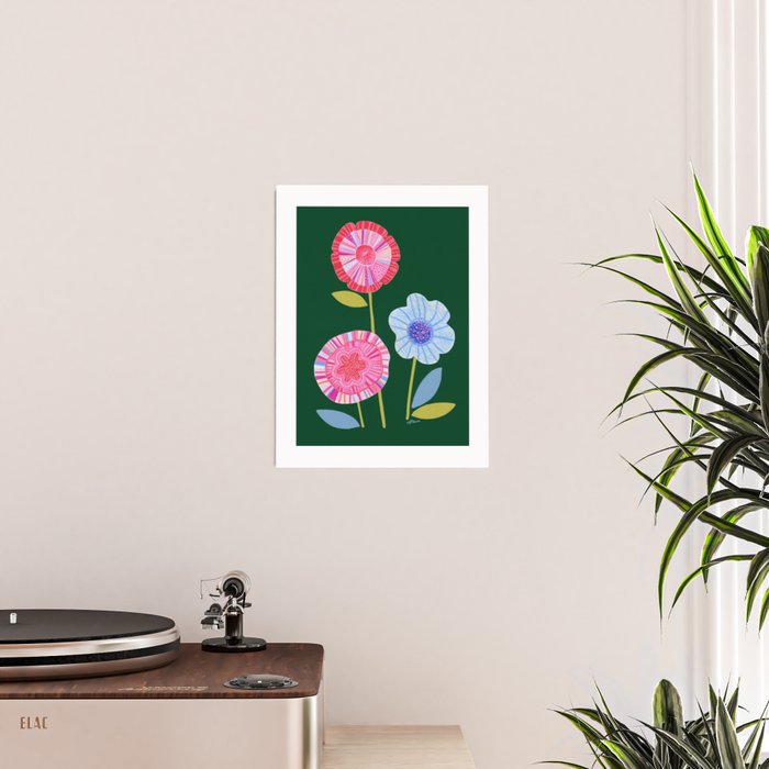 Folky Flowers in Bloom in Green & Pink Poster Gallery Image 2