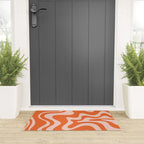 Retro Liquid Swirl Abstract Pattern in Orange and Pale Blush Pink Welcome Mat Gallery Image 3
