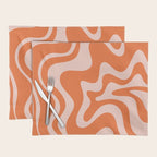 Retro Liquid Swirl Abstract Pattern in Orange and Pale Blush Pink Placemat Gallery Image 1