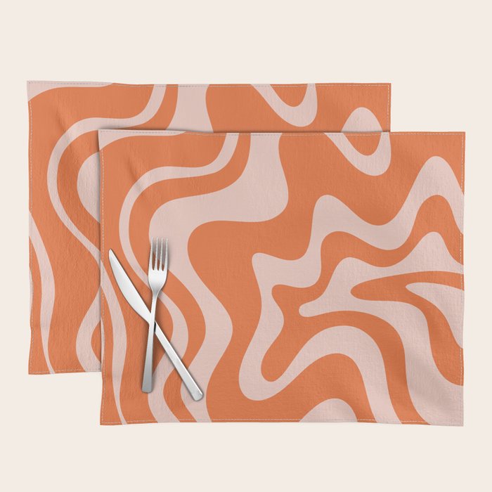 Retro Liquid Swirl Abstract Pattern in Orange and Pale Blush Pink Placemat Gallery Image 1