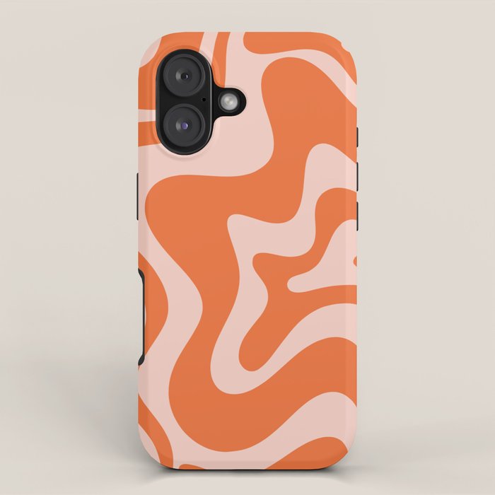 Retro Liquid Swirl Abstract Pattern in Orange and Pale Blush Pink iPhone Case Gallery Image 1