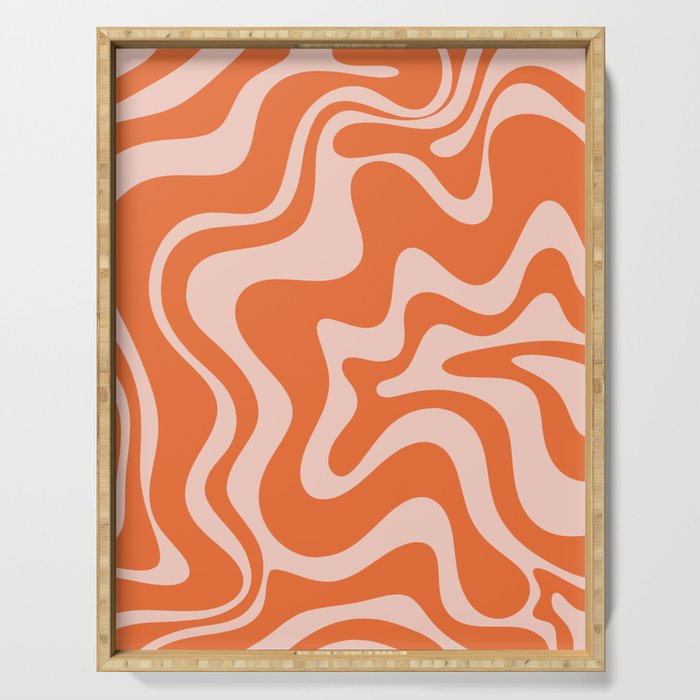 Retro Liquid Swirl Abstract Pattern in Orange and Pale Blush Pink Serving Tray Gallery Image 1