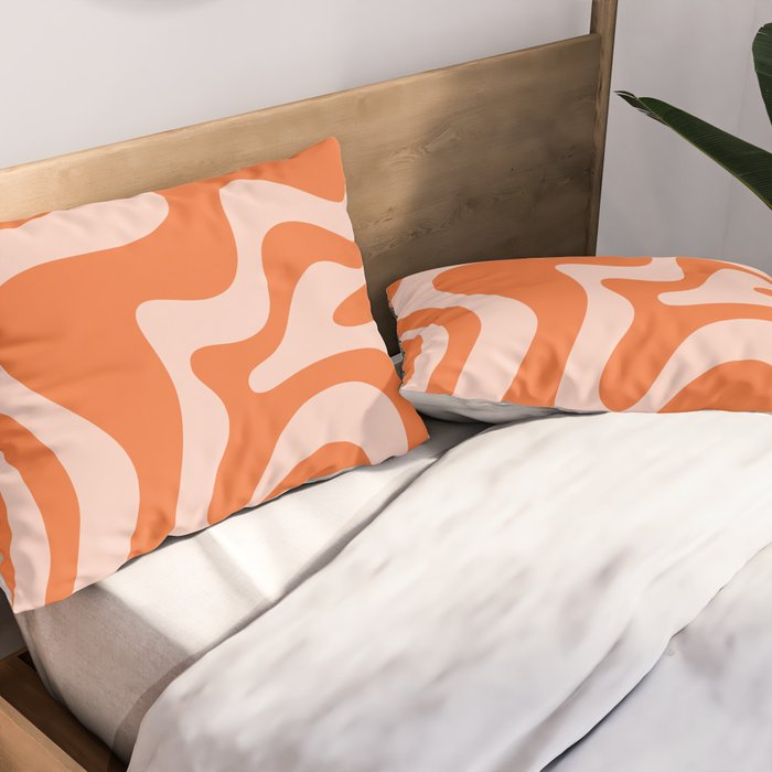 Retro Liquid Swirl Abstract Pattern in Orange and Pale Blush Pink Pillow Sham Gallery Image 2