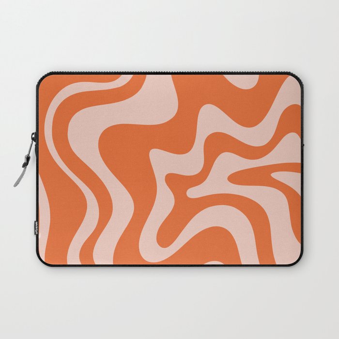 Retro Liquid Swirl Abstract Pattern in Orange and Pale Blush Pink Laptop Sleeve Gallery Image 1
