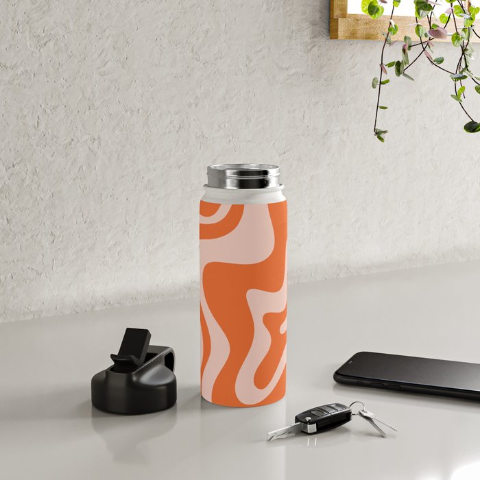 Retro Liquid Swirl Abstract Pattern in Orange and Pale Blush Pink Water Bottle Gallery Image 4