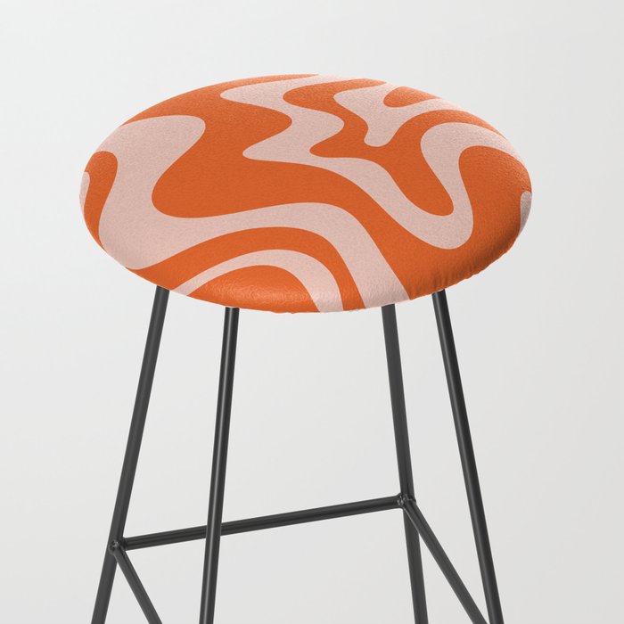 Retro Liquid Swirl Abstract Pattern in Orange and Pale Blush Pink Stool Gallery Image 2