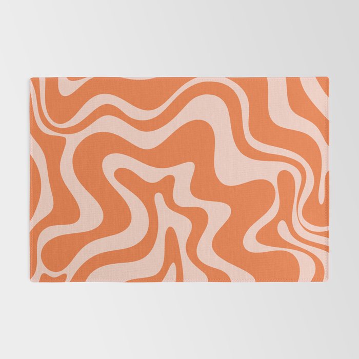 Retro Liquid Swirl Abstract Pattern in Orange and Pale Blush Pink Rug Gallery Image 2