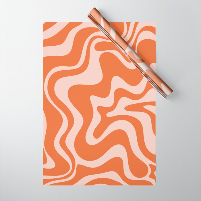 Retro Liquid Swirl Abstract Pattern in Orange and Pale Blush Pink Wrapping Paper Gallery Image 1