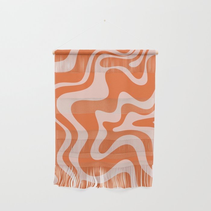 Retro Liquid Swirl Abstract Pattern in Orange and Pale Blush Pink Wall Hanging Gallery Image 1