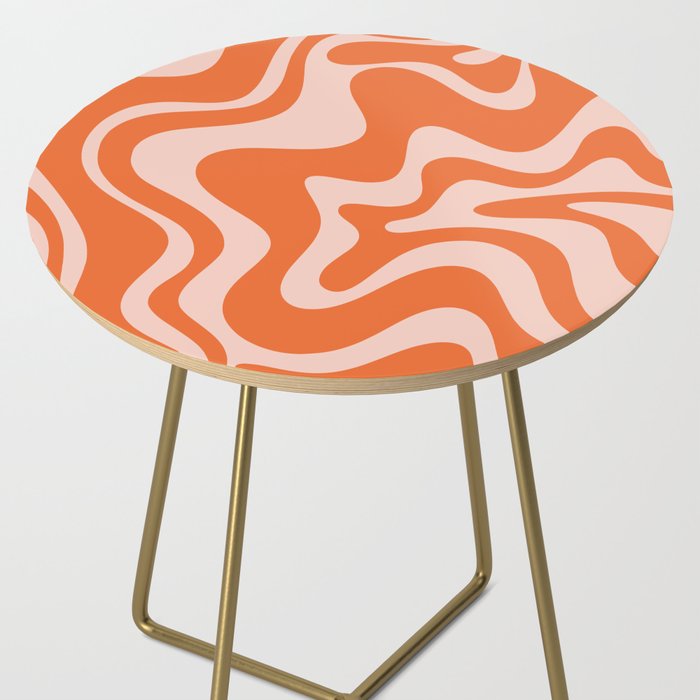 Retro Liquid Swirl Abstract Pattern in Orange and Pale Blush Pink Side Table Gallery Image 2
