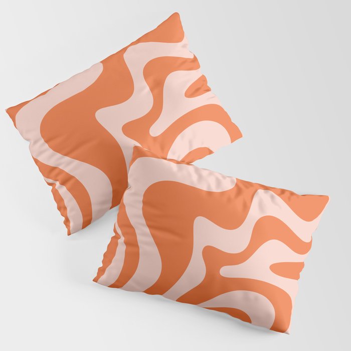 Retro Liquid Swirl Abstract Pattern in Orange and Pale Blush Pink Pillow Sham Gallery Image 1