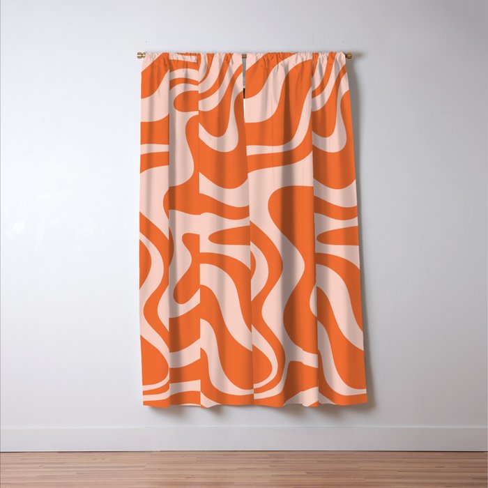 Retro Liquid Swirl Abstract Pattern in Orange and Pale Blush Pink Window Curtain Gallery Image 3