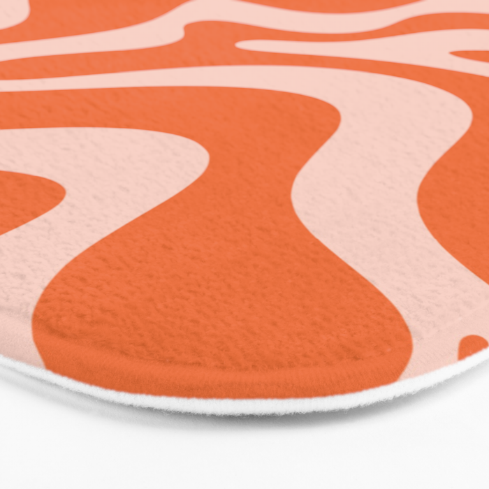 Retro Liquid Swirl Abstract Pattern in Orange and Pale Blush Pink Bath Mat Gallery Image 3