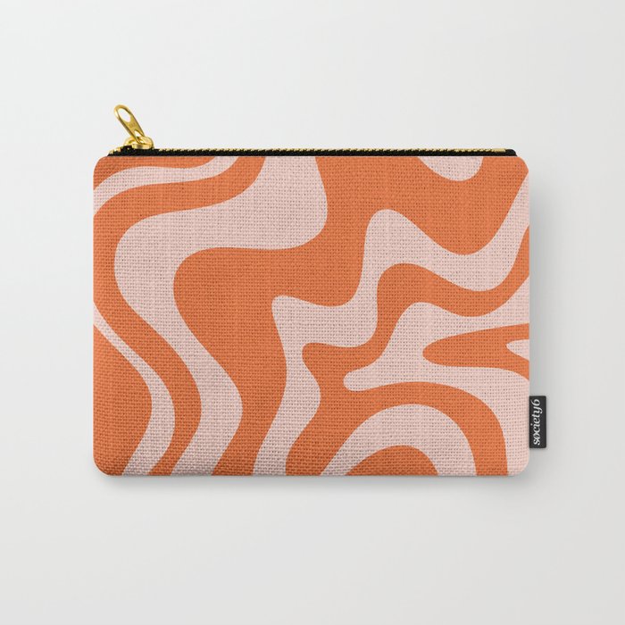 Retro Liquid Swirl Abstract Pattern in Orange and Pale Blush Pink Carry All Pouch Gallery Image 1