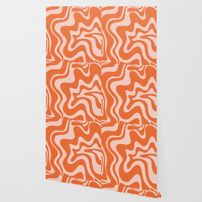 Retro Liquid Swirl Abstract Pattern in Orange and Pale Blush Pink Wallpaper Gallery Image 2