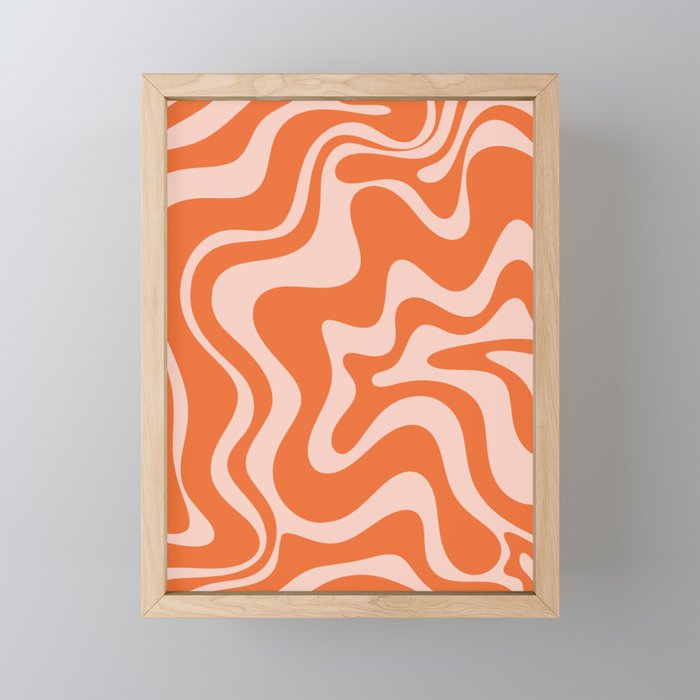Retro Liquid Swirl Abstract Pattern in Orange and Pale Blush Pink Mini Art Print Gallery Image 1