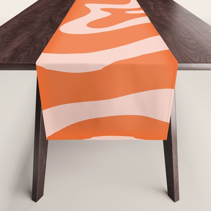 Retro Liquid Swirl Abstract Pattern in Orange and Pale Blush Pink Table Runner Gallery Image 1