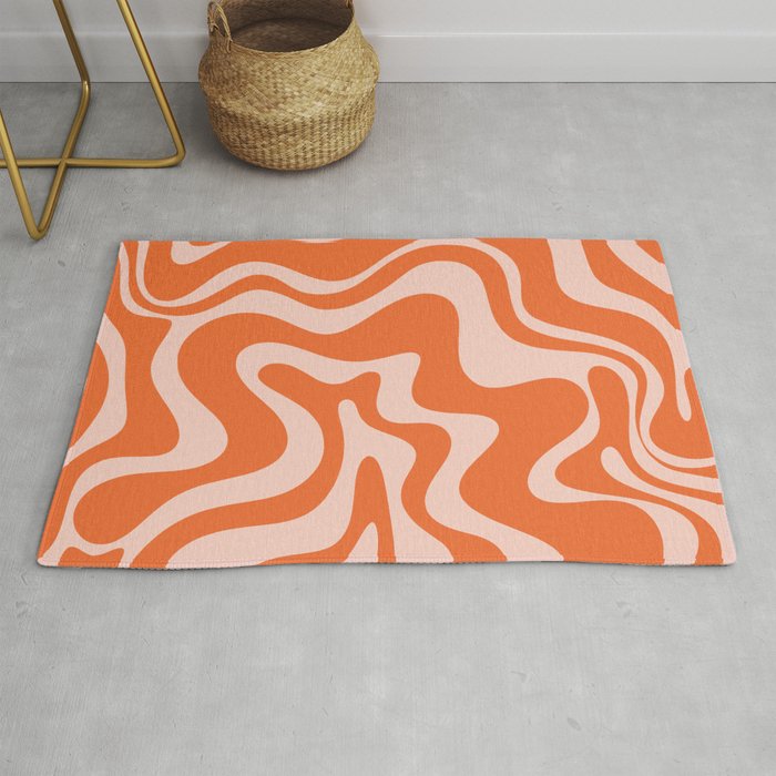 Retro Liquid Swirl Abstract Pattern in Orange and Pale Blush Pink Rug Gallery Image 1