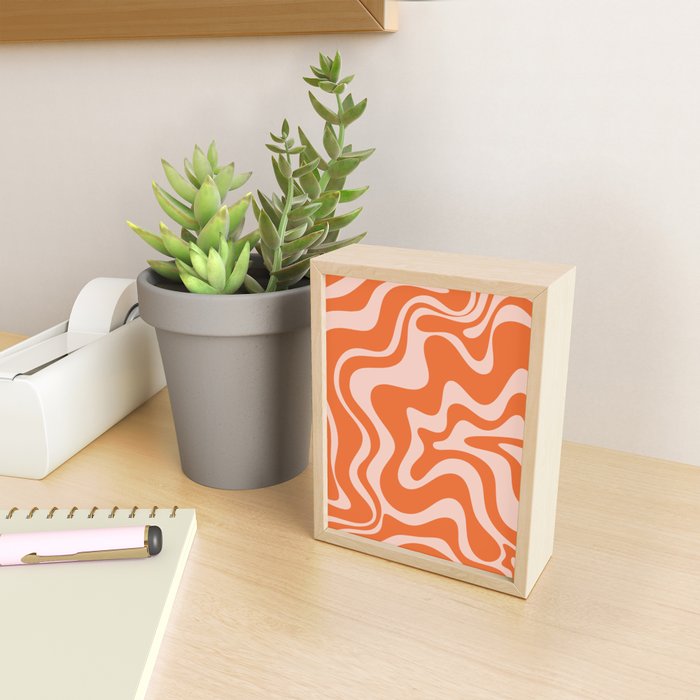 Retro Liquid Swirl Abstract Pattern in Orange and Pale Blush Pink Mini Art Print Gallery Image 2