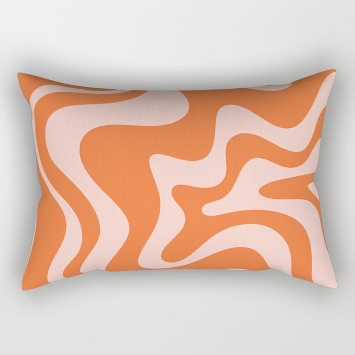 Retro Liquid Swirl Abstract Pattern in Orange and Pale Blush Pink Rectangular Pillow Gallery Image 1