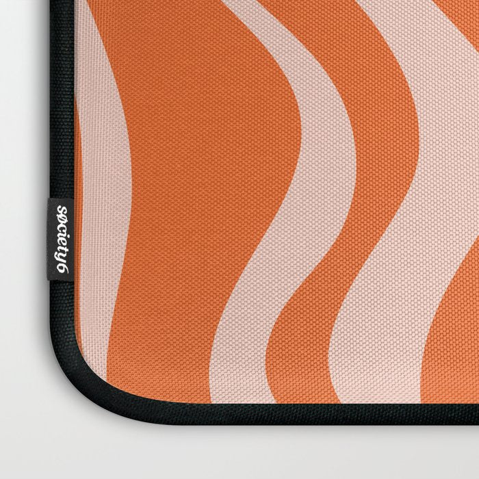 Retro Liquid Swirl Abstract Pattern in Orange and Pale Blush Pink Laptop Sleeve Gallery Image 3