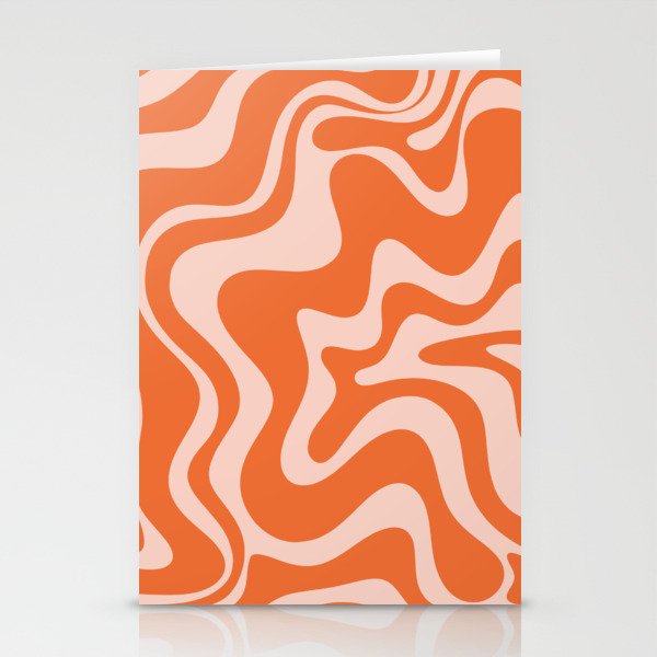Retro Liquid Swirl Abstract Pattern in Orange and Pale Blush Pink Stationery Card Gallery Image 2