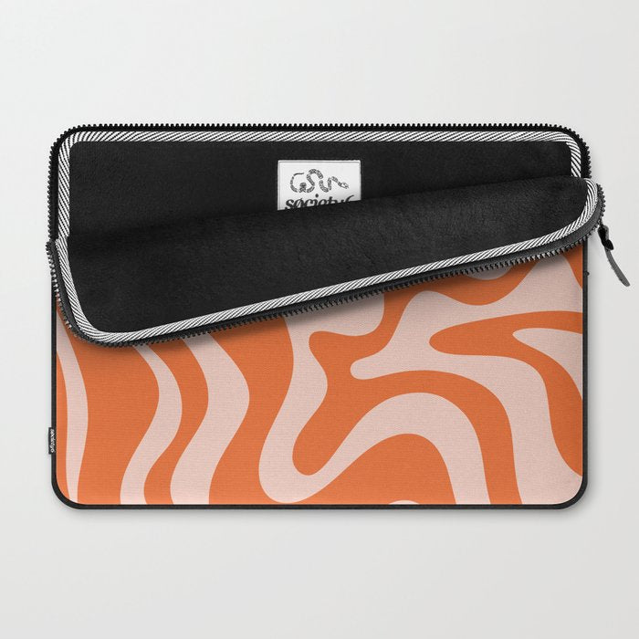 Retro Liquid Swirl Abstract Pattern in Orange and Pale Blush Pink Laptop Sleeve Gallery Image 2