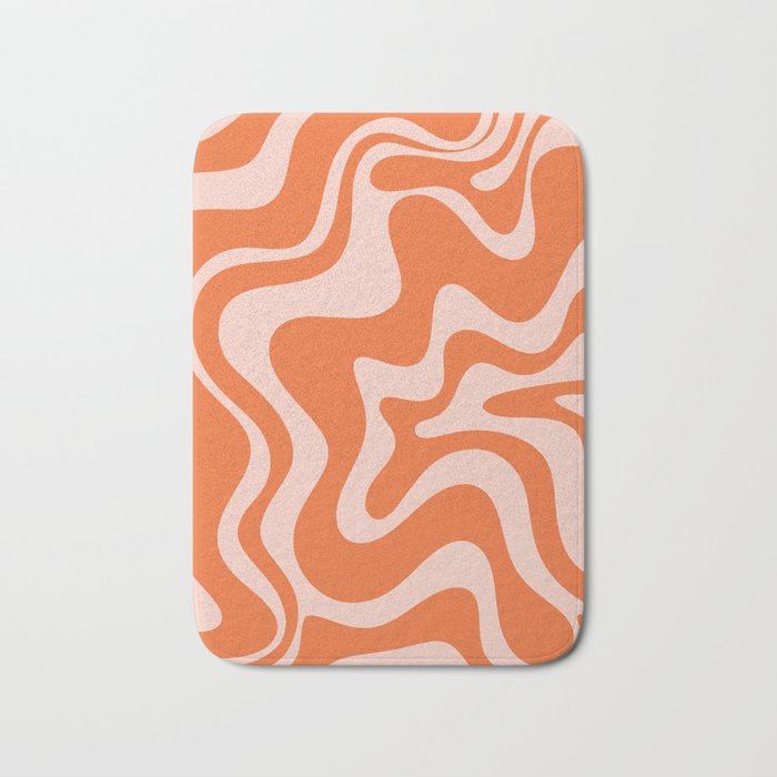 Retro Liquid Swirl Abstract Pattern in Orange and Pale Blush Pink Bath Mat Gallery Image 1