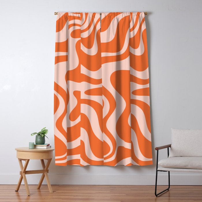 Retro Liquid Swirl Abstract Pattern in Orange and Pale Blush Pink Window Curtain Gallery Image 5