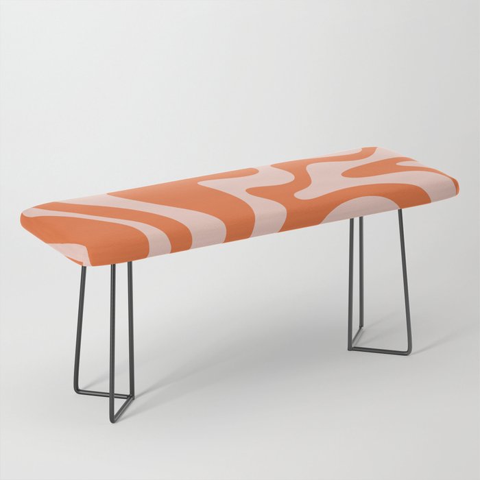 Retro Liquid Swirl Abstract Pattern in Orange and Pale Blush Pink Bench Gallery Image 1