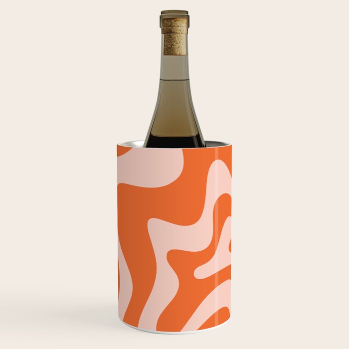 Retro Liquid Swirl Abstract Pattern in Orange and Pale Blush Pink Wine Chiller Gallery Image 1