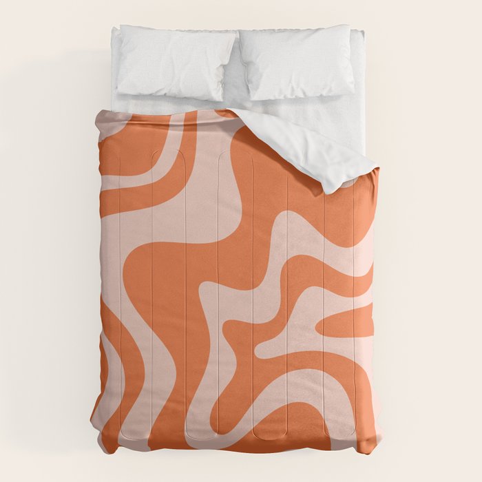 Retro Liquid Swirl Abstract Pattern in Orange and Pale Blush Pink Comforter Gallery Image 6