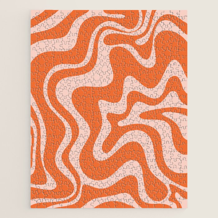 Retro Liquid Swirl Abstract Pattern in Orange and Pale Blush Pink Jigsaw Puzzle Gallery Image 1