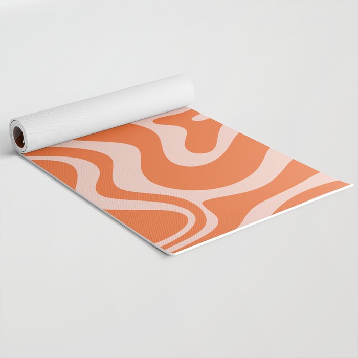 Retro Liquid Swirl Abstract Pattern in Orange and Pale Blush Pink Yoga Mat Gallery Image 2