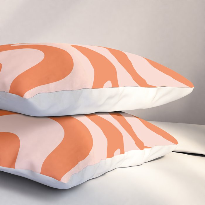 Retro Liquid Swirl Abstract Pattern in Orange and Pale Blush Pink Pillow Sham Gallery Image 3