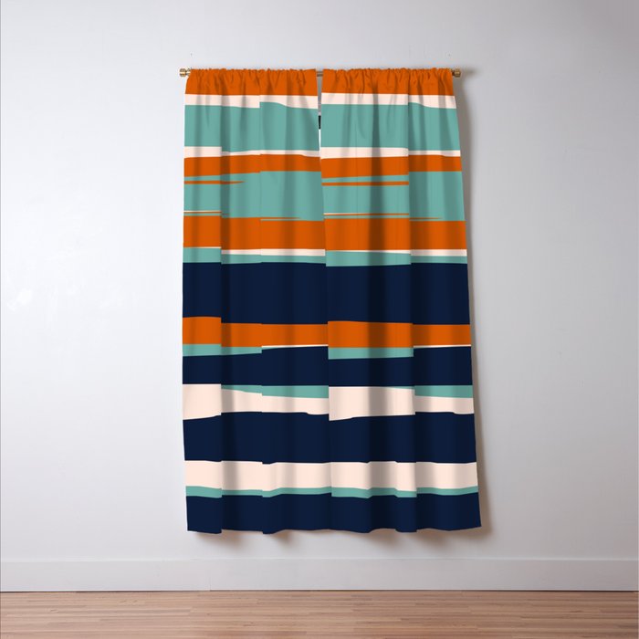 Stripes Abstract, Orange, Teal, Navy Window Curtain Gallery Image 3